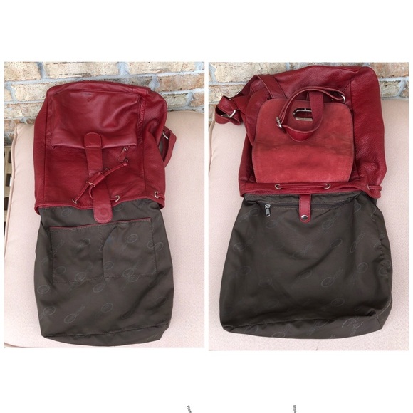Amerileather Miles  (#1513-025) Leather Red Multi Pockets Versatile Backpack